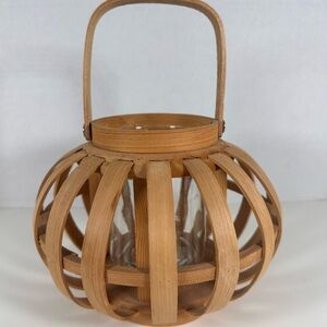 Wooden Lantern Candleholder With Glass Insert and Adjustable Handle